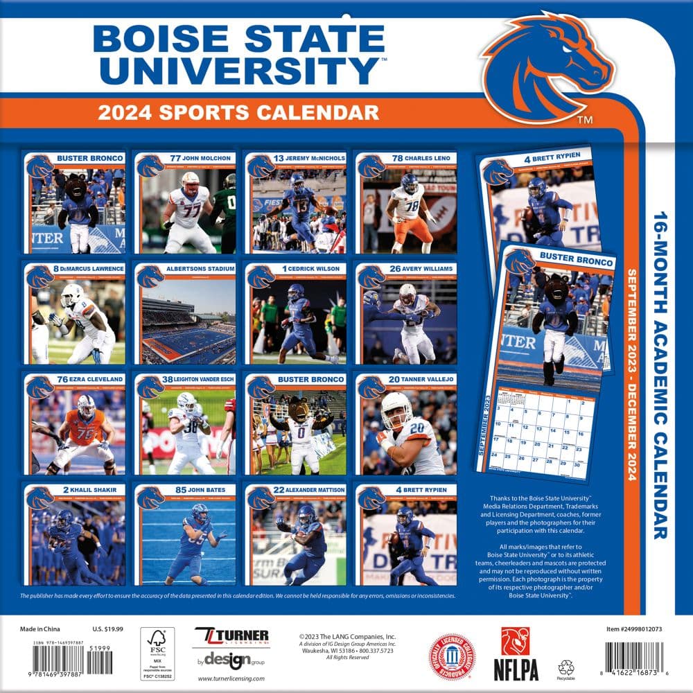 Boise State Broncos 2024 Wall Calendar - Calendars.com