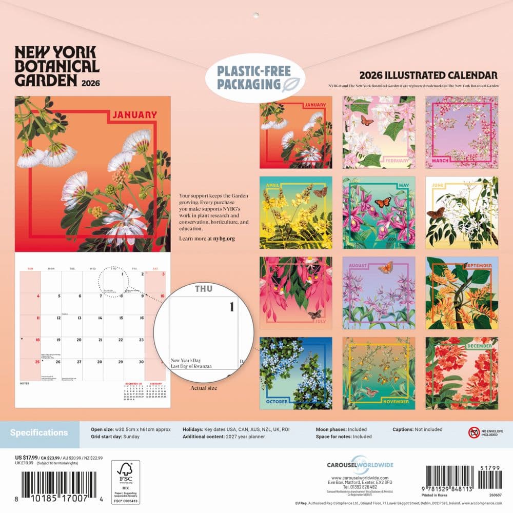 New York Botanical Gardens Illustrated 2026 Wall Calendar First Alternate Image