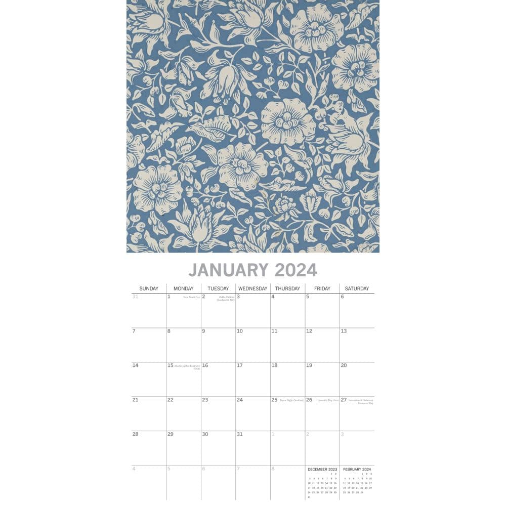 William Morris Rose 2024 Wall Calendar