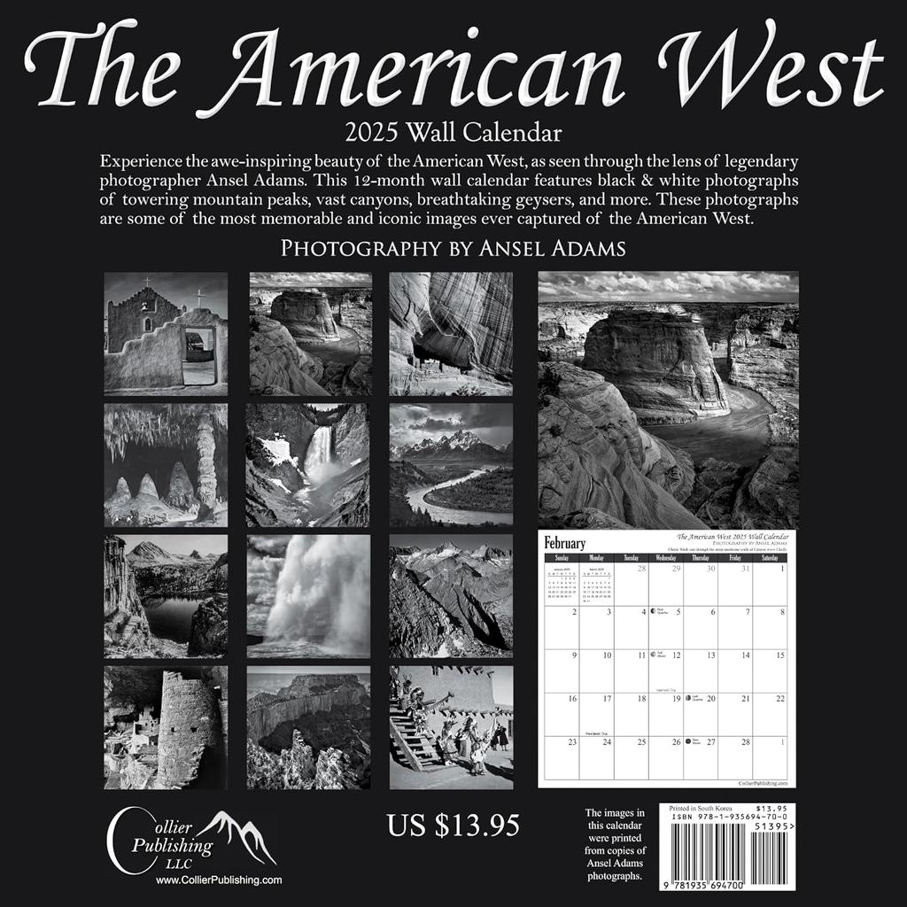 Ansel Adams 2025 Wall Calendar Back Cover