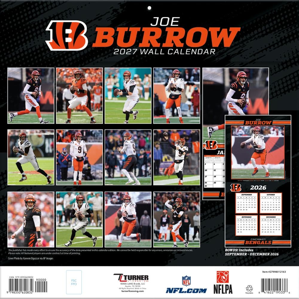 NFL Cincinnati Bengals Joe Burrows 2027 Wall Calendar First Alternate Image