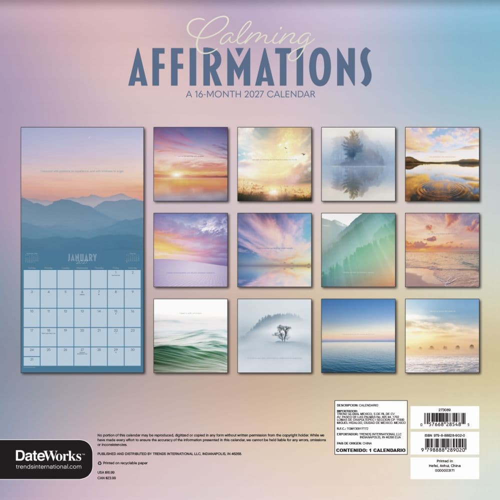 Calming Affirmations 2027 Wall Calendar First Alternate Image
