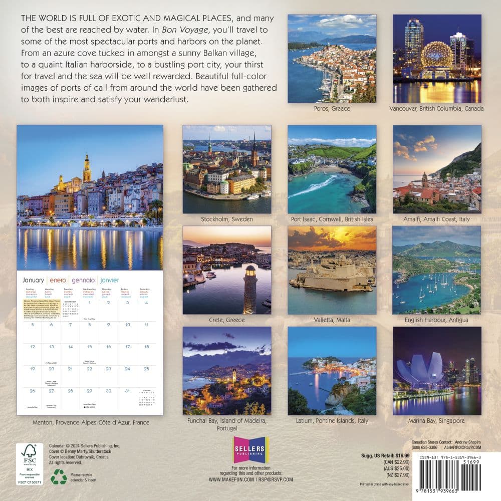 Bon Voyage Seaside Destinations Around World 2025 Wall Calendar First Alternate Image width=&quot;1000&quot; height=&quot;1000&quot;