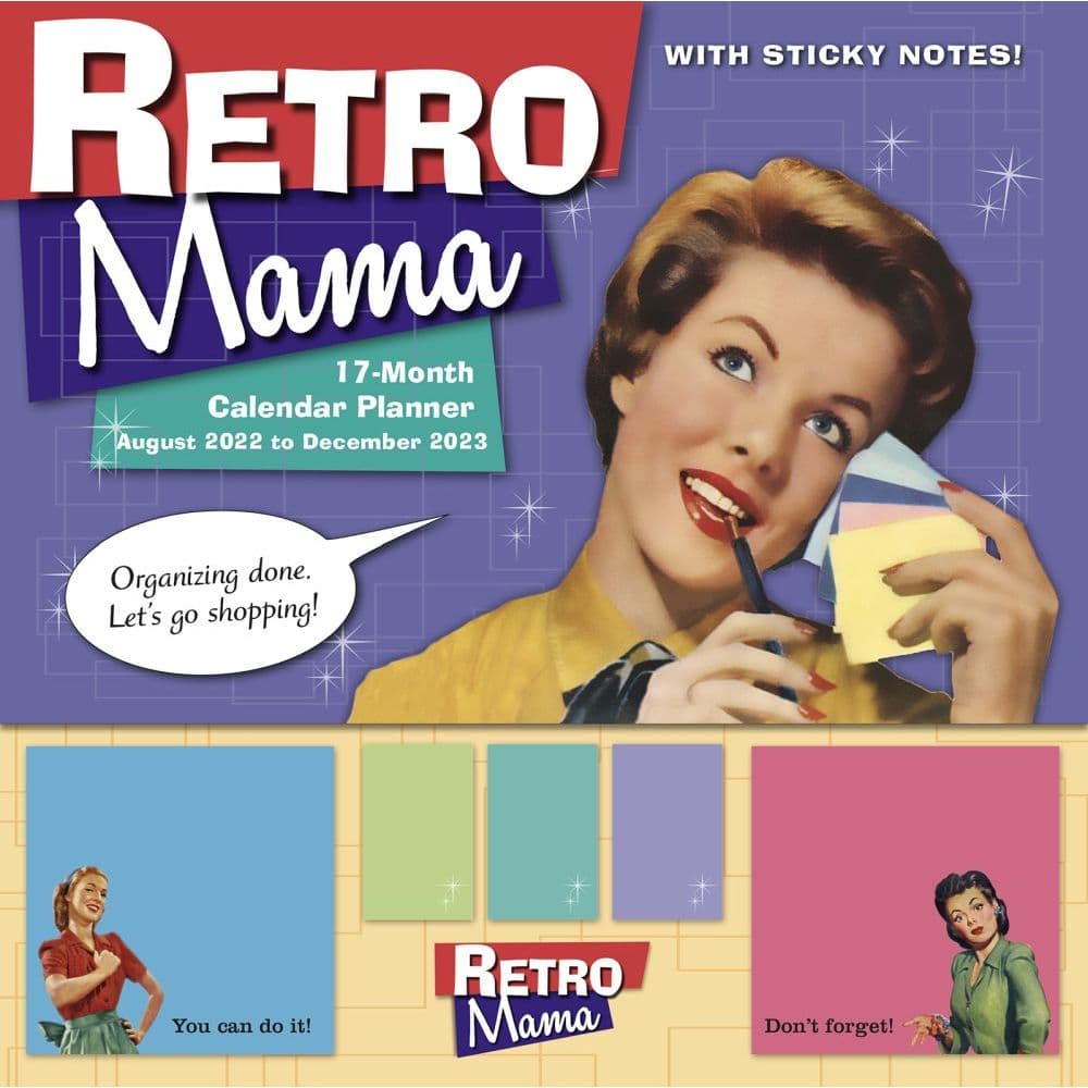 Retro Mama 17Mth Sticky Note 2023 Wall Calendar