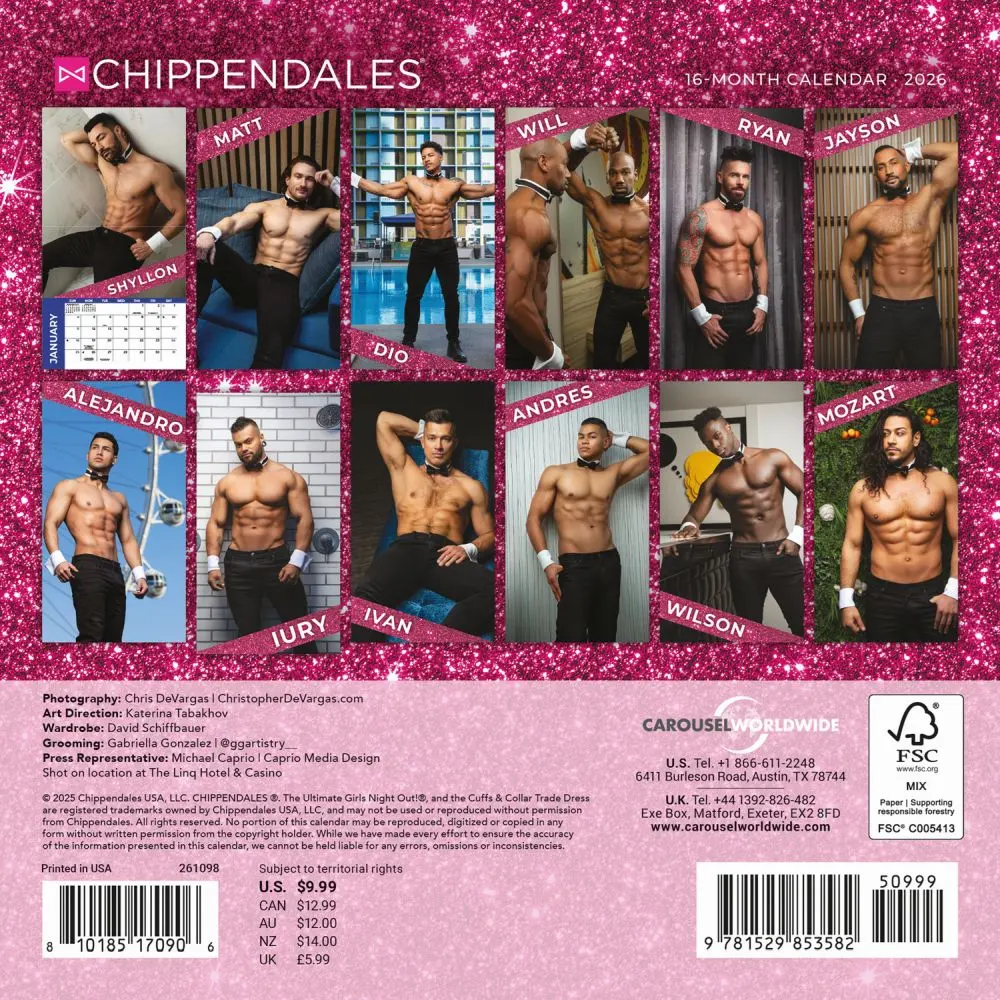Chippendales 2026 Mini Wall Calendar