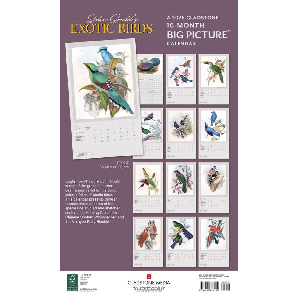 John Goulds Exotic Birds Poster 2026 Wall Calendar First Alternate Image