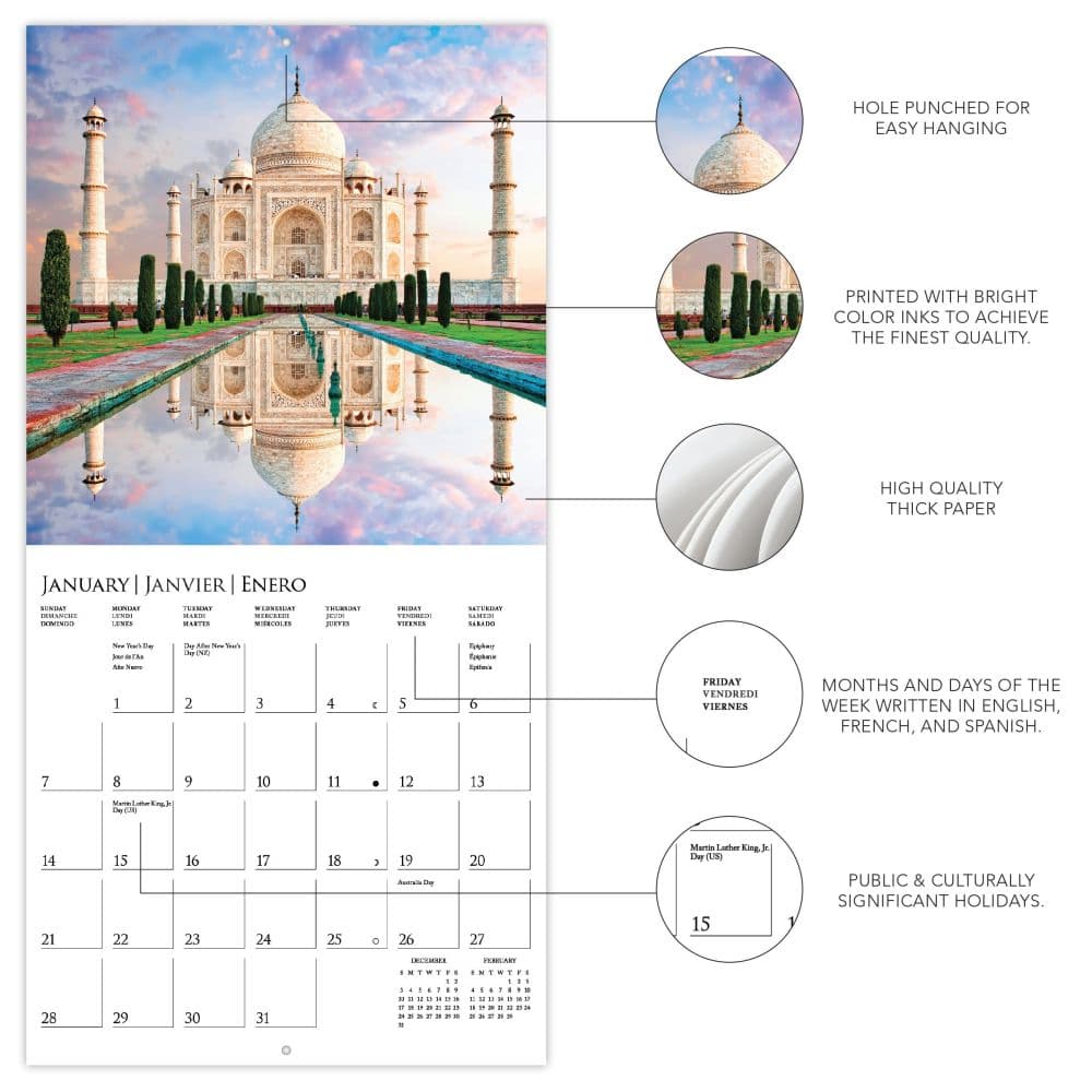 Wonders of the World 2025 Mini Wall Calendar Alt3