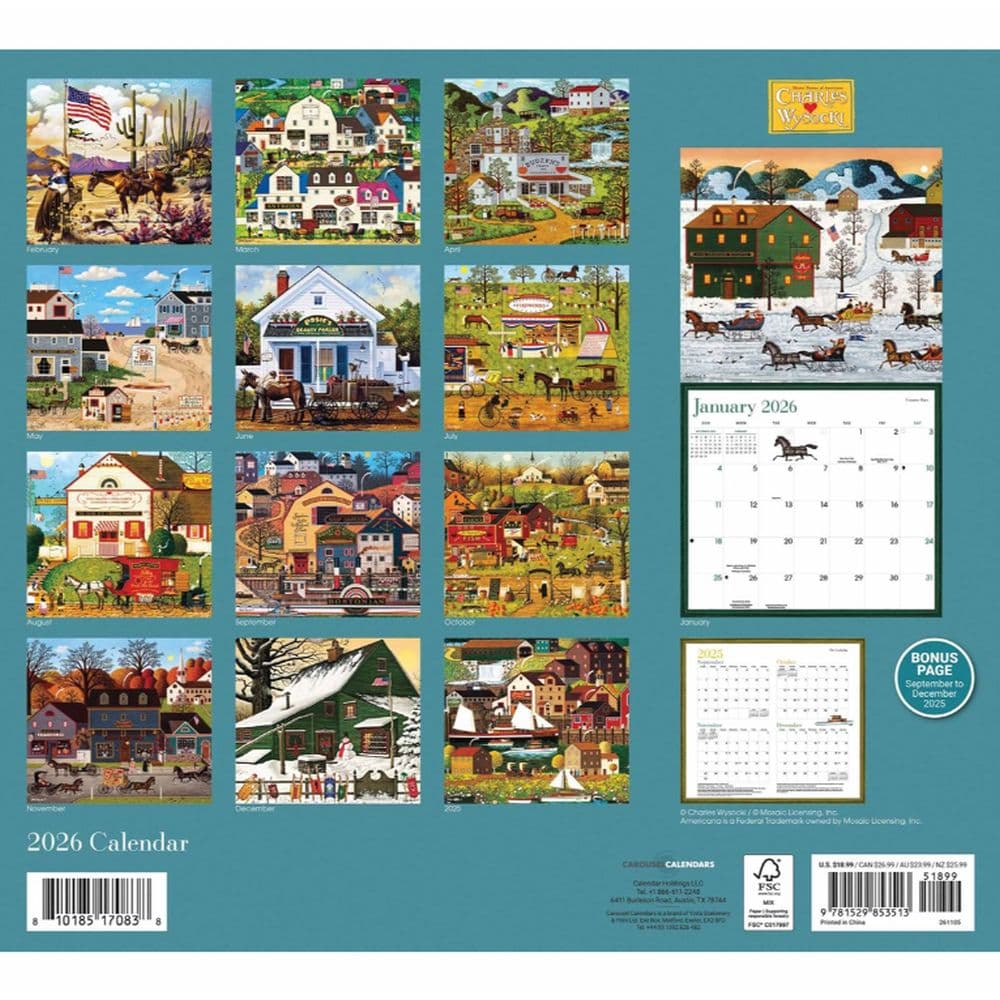 Wysocki Americana Deluxe 2026 Wall Calendar Back cover