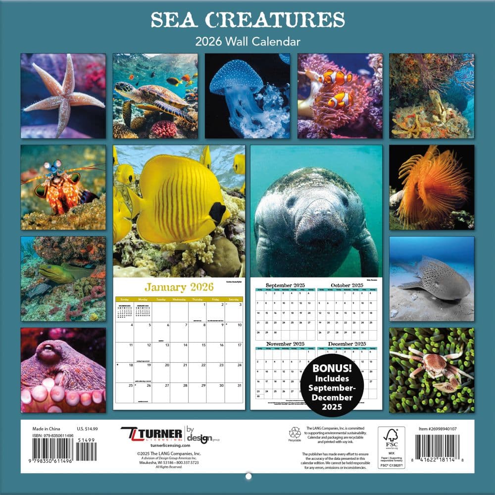 Sea Creatures 2026 Wall Calendar_ALT1