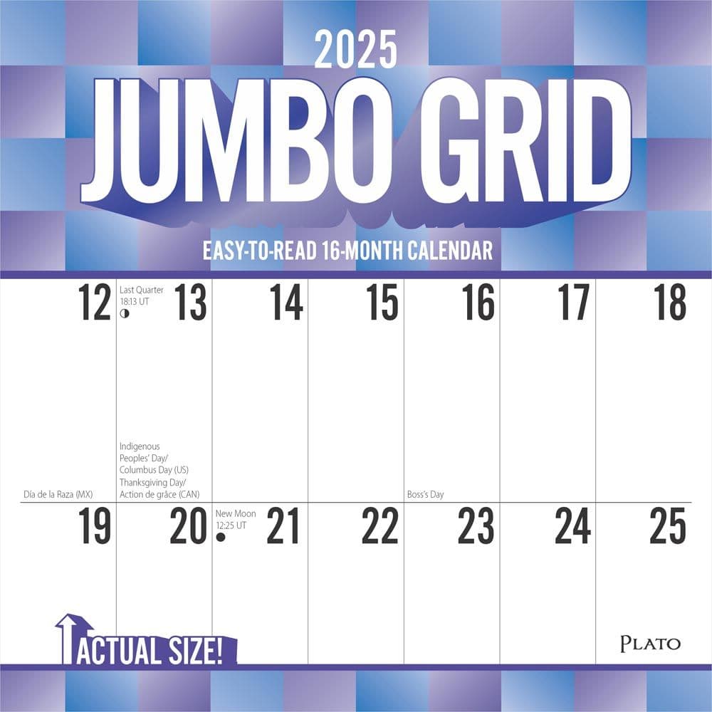 Jumbo Grid Large Print Plato 2025 Wall Calendar