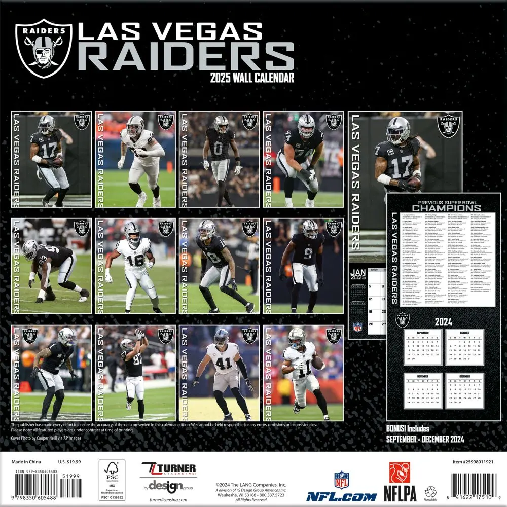 NFL Las Vegas Raiders 2025 Wall Calendar