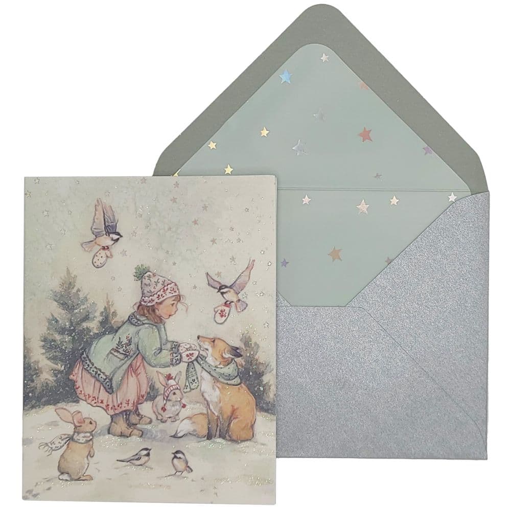 Storybook Girl and Animals Christmas Card Alt3