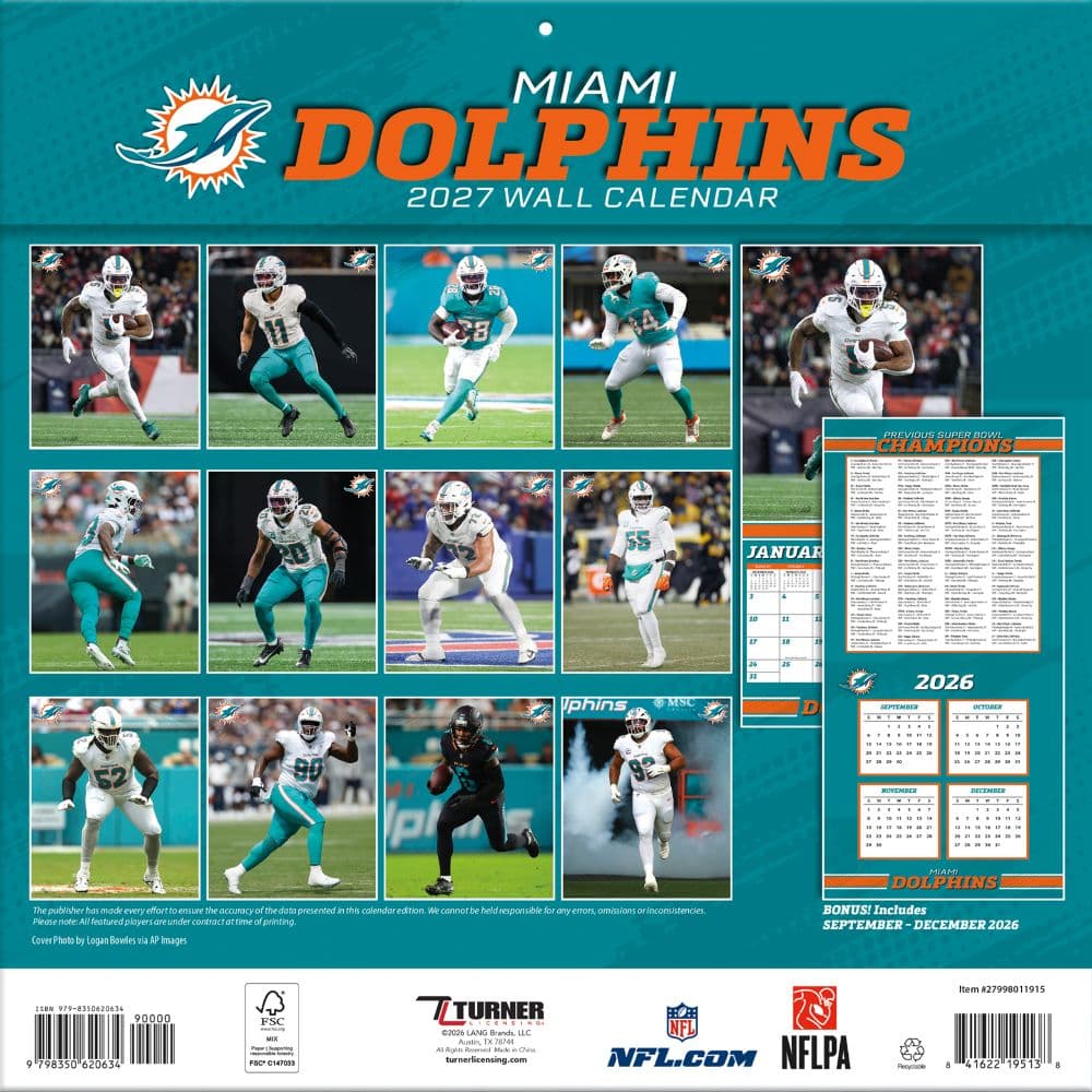 NFL Miami Dolphins 2027 Wall Calendar First Alternate Image