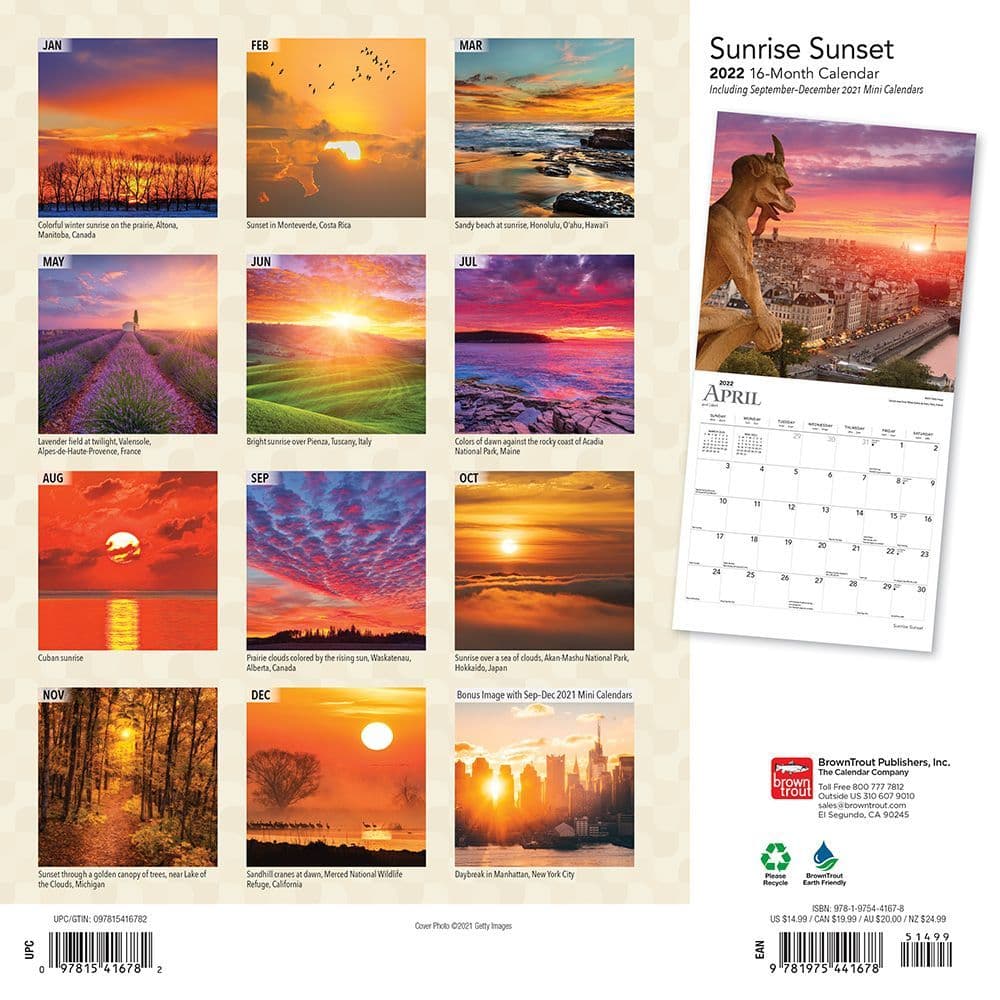 Sunrise Sunset 2022 Wall Calendar - Calendars.com