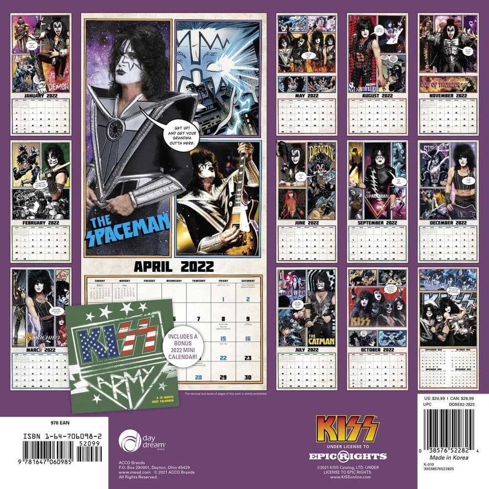 Kiss Special Edition Kit 2022 Wall Calendar - Calendars.com