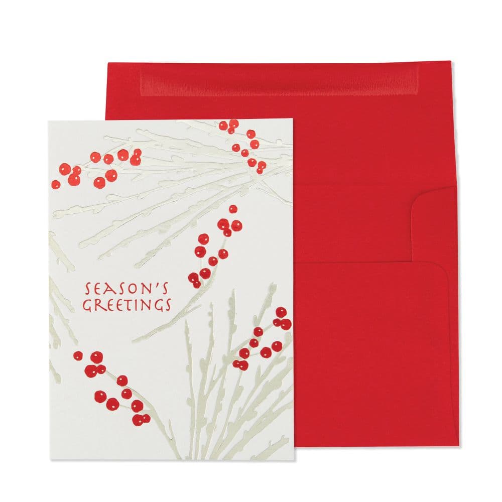 Silver Boughs Red Berries Christmas Card Main Product Image width=&quot;1000&quot; height=&quot;1000&quot;