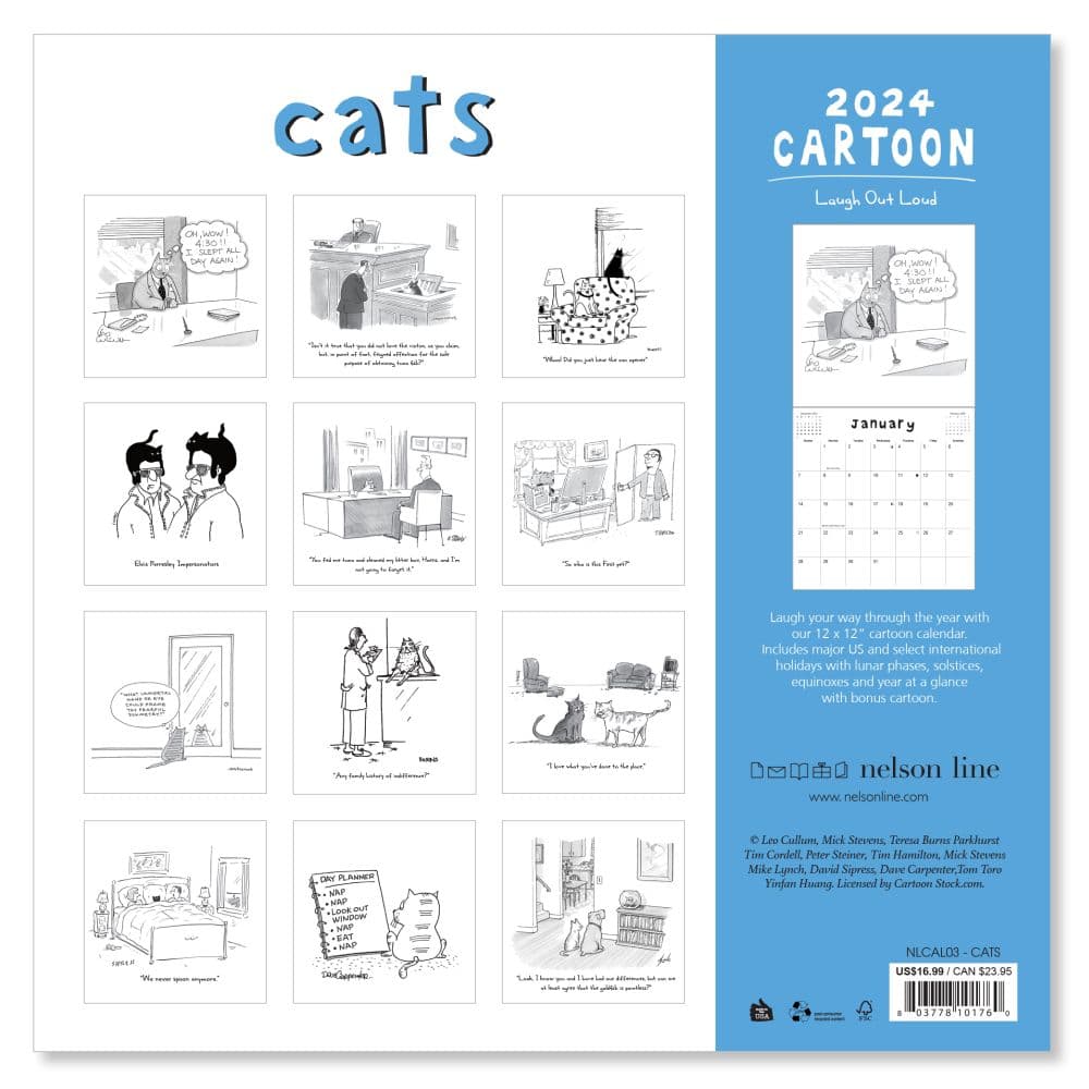 Cats Cartoons 2024 Wall Calendar