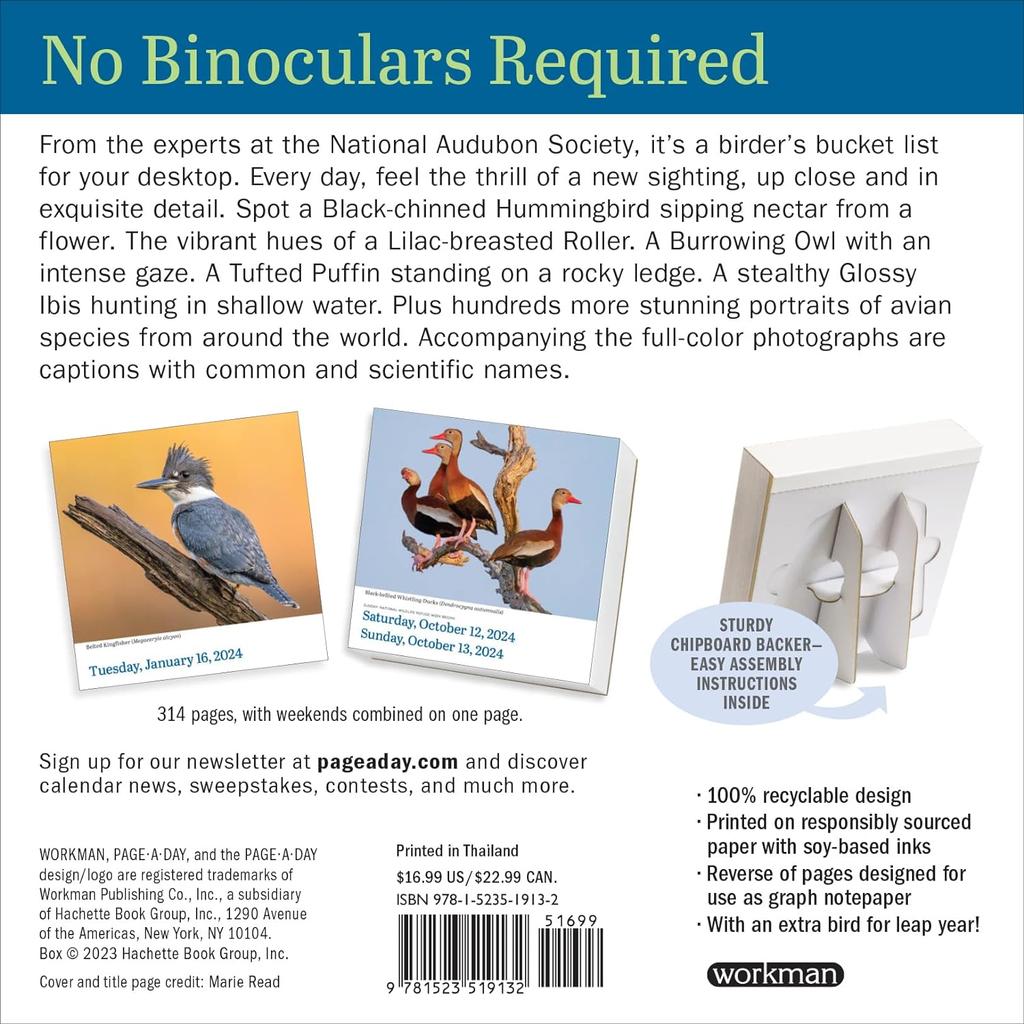 Audubon Birds 2024 Desk Calendar Back Cover