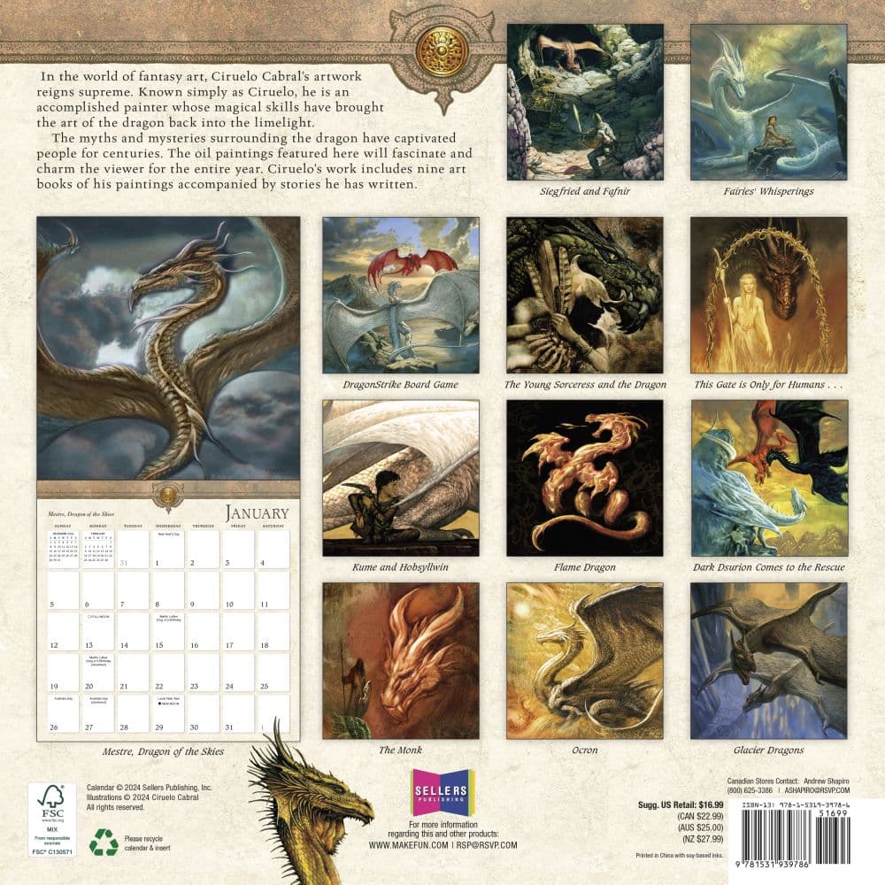 Dragons 2025 Wall Calendar by Ciruelo Cabral