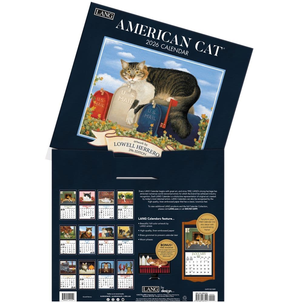 American Cat 2026 Wall Calendar by Lowell Herrero, 13.4'' X 12'', 12-Month Calendar with Stapled Binding