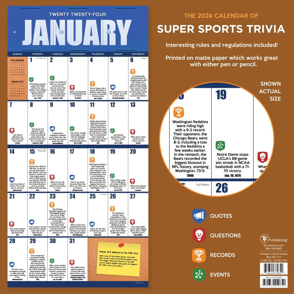 Sports Facts And Trivia 2024 Wall Calendar First Alternate Image width=&quot;1000&quot; height=&quot;1000&quot;