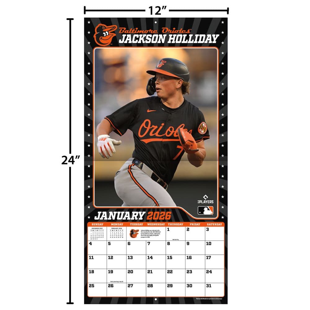 MLB Baltimore Orioles Jackson Holliday 2026 Wall Calendar Fourth Alternate Image