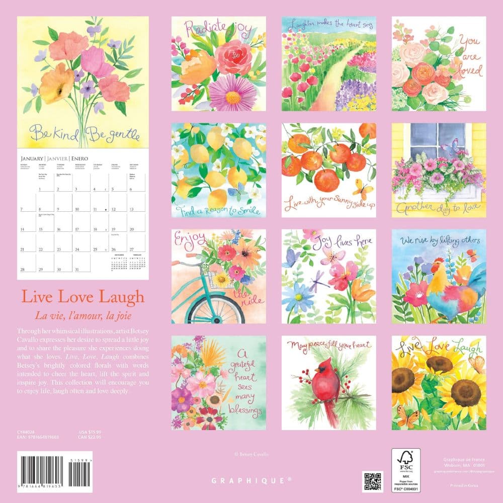 Live Love Laugh 2025 Wall Calendar Back Cover