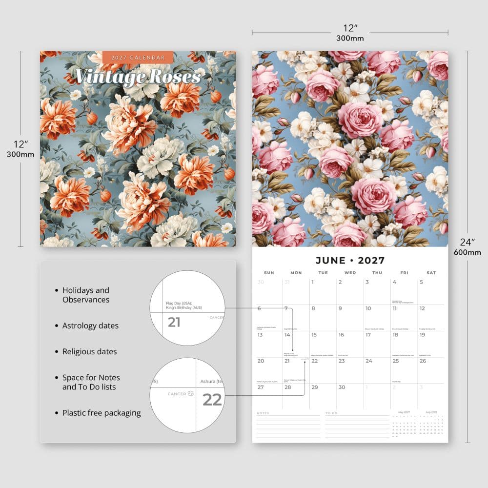Vintage Roses 2027 Wall Calendar Third Alternate Image