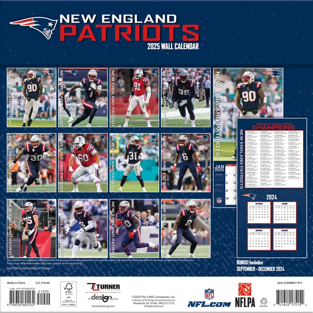 NFL New England Patriots 2025 Wall Calendar First Alternate Image