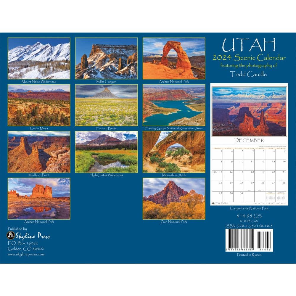 Utah 2024 Wall Calendar Alt1