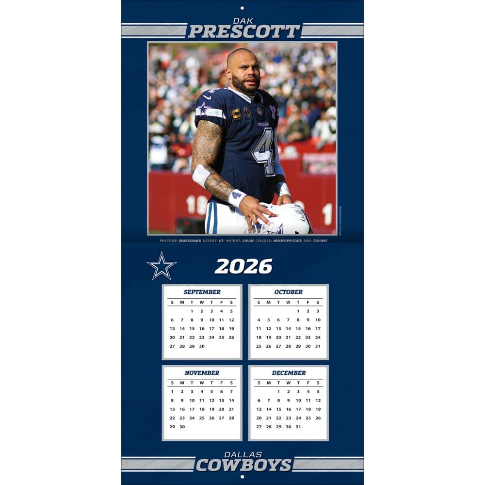 NFL Dallas Cowboys Dak Prescott 2027 Wall Calendar Second Alternate Image