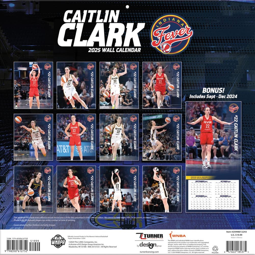 WNBA Indiana Fever Caitlin Clark 2025 Wall Calendar First Alternate Image