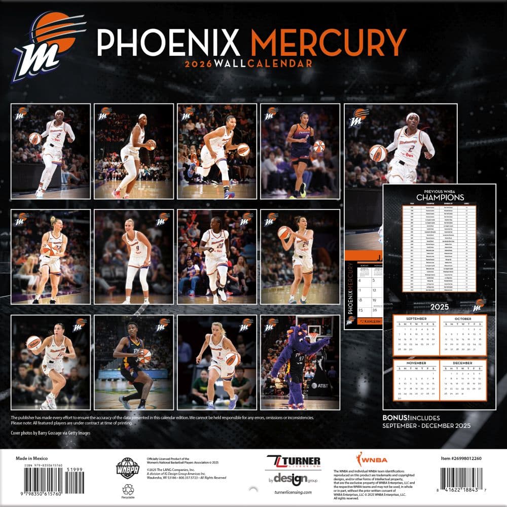 WNBA Phoenix Mercury 2026 Wall Calendar First Alternate Image