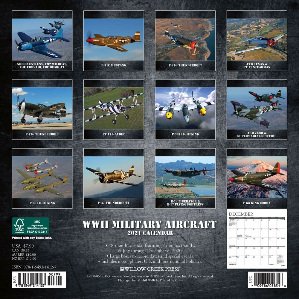 WWII Military Aircraft Mini Wall Calendar
