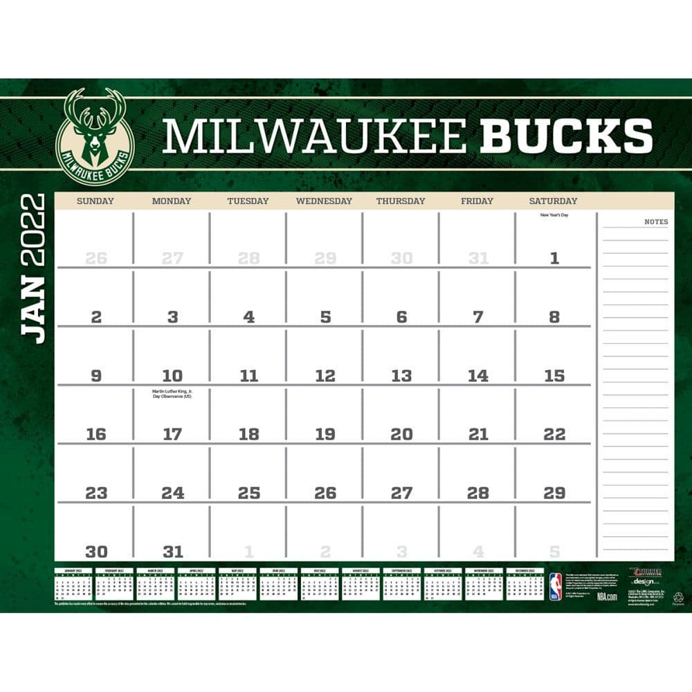 Bucks 2022 Schedule Milwaukee Bucks 2022 Desk Pad Calendar - Calendars.com