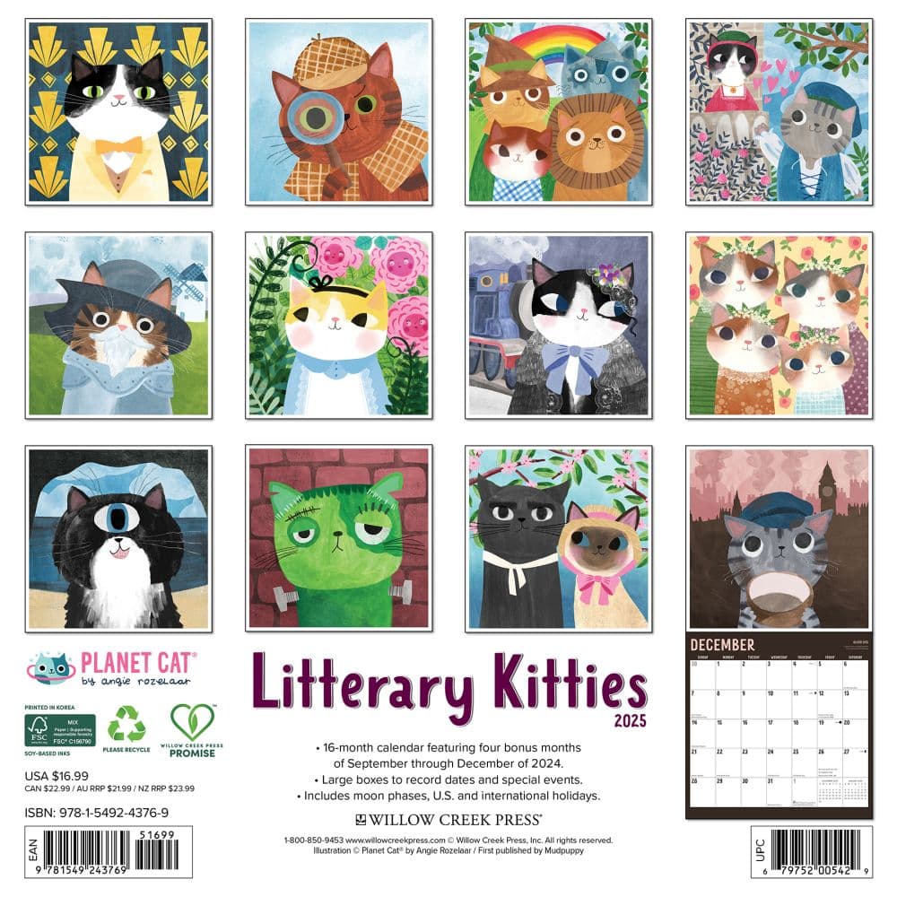 Literary Kitties 2025 Wall Calendar