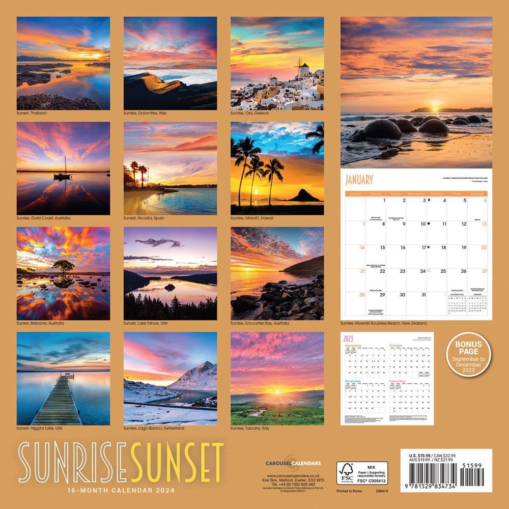 Sunrise Sunset 2025 Wall Calendar