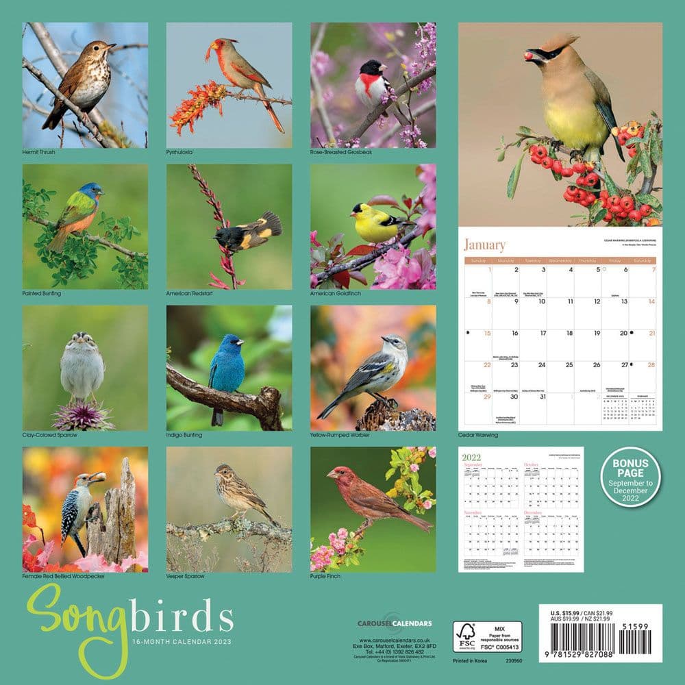Songbirds 2023 Calendar - Calendars.com