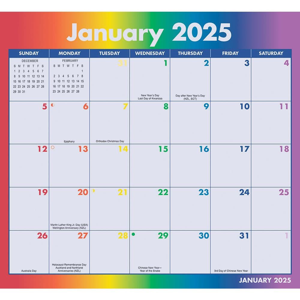 Rainbow Jumbo Magic Grip 2025 Wall Calendar