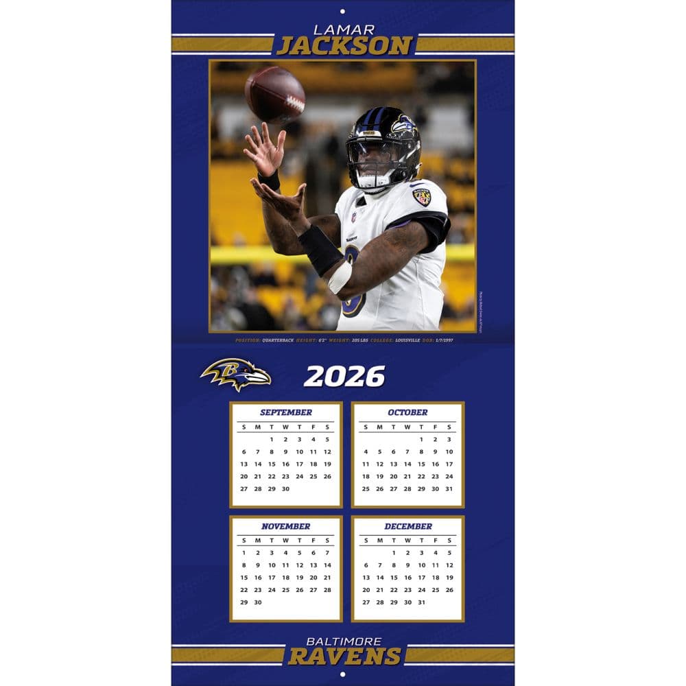 NFL Baltimore Ravens Lamar Jackson 2027 Wall Calendar Second Alternate Image