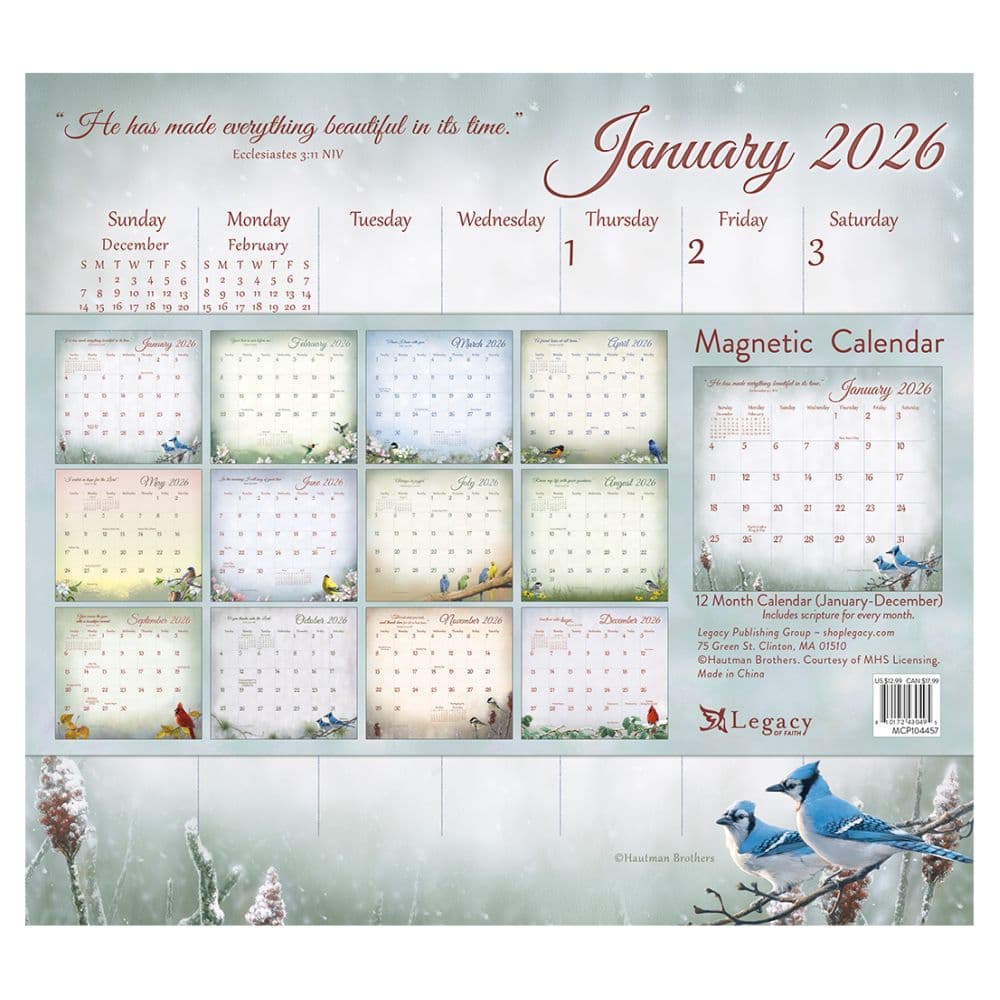 Songbirds of Faith by Hautman Brothers 2026 Magnetic Calendar First Alternate Image
