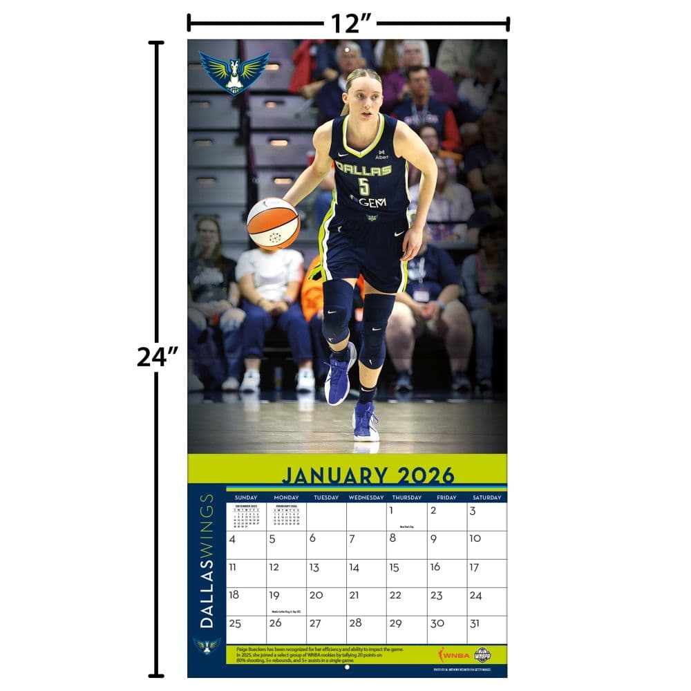 WNBA Dassas Wings Paige Bueckers 2026 Wall Calendar Fifth Alternate Image