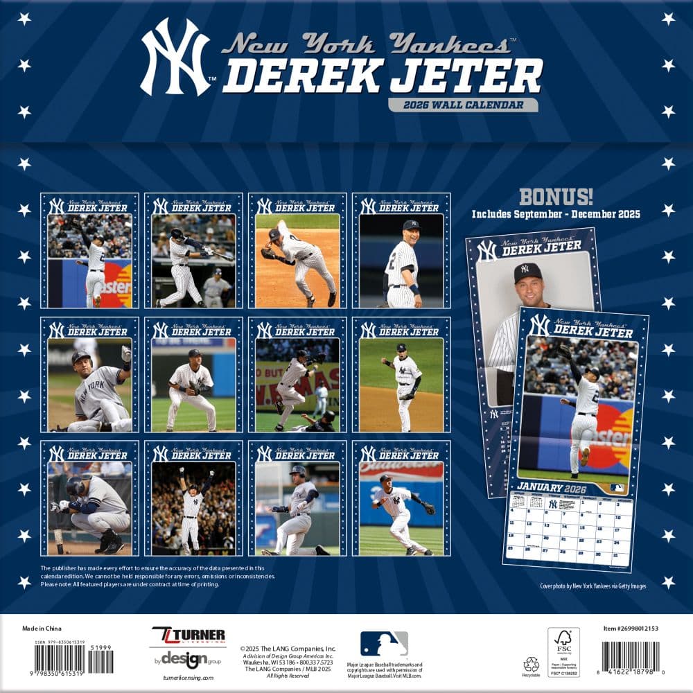 MLB Derek Jeter 2026 Wall Calendar First Alternate Image