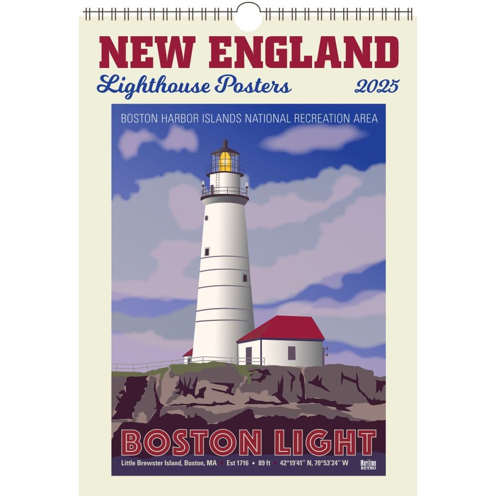 New England Lighthouses Poster 2025 Wall Calendar Main Image