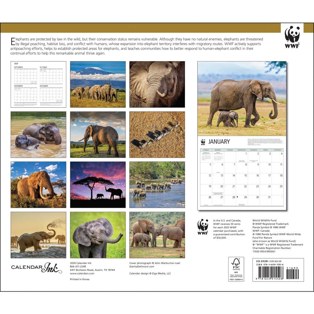 Elephants WWF 2025 Wall Calendar First Alternate Image width="1000" height="1000"