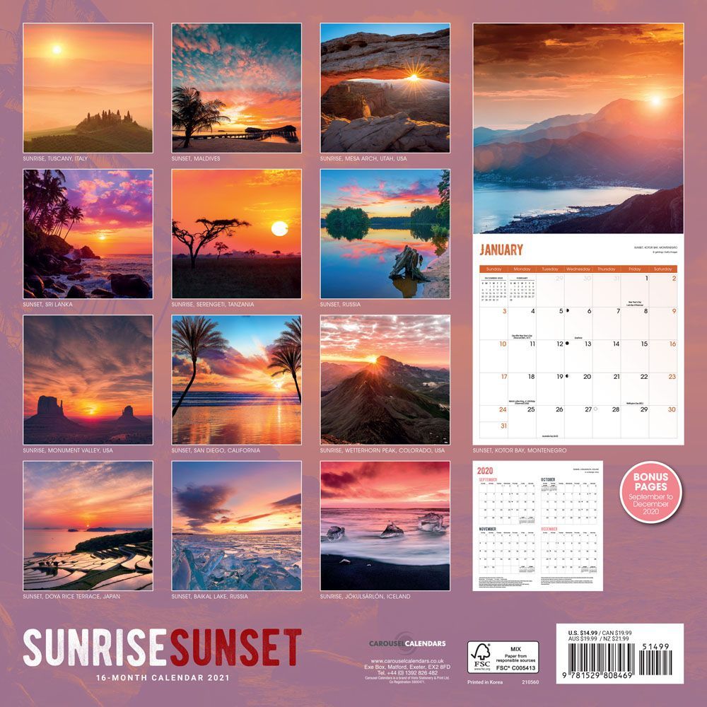 Sunrise Sunset Wall Calendar