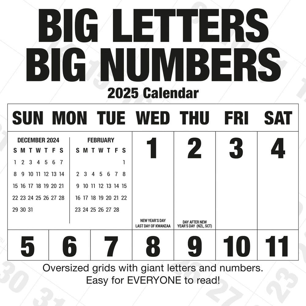 Big Letters Big Numbers 2025 Wall Calendar Main Image