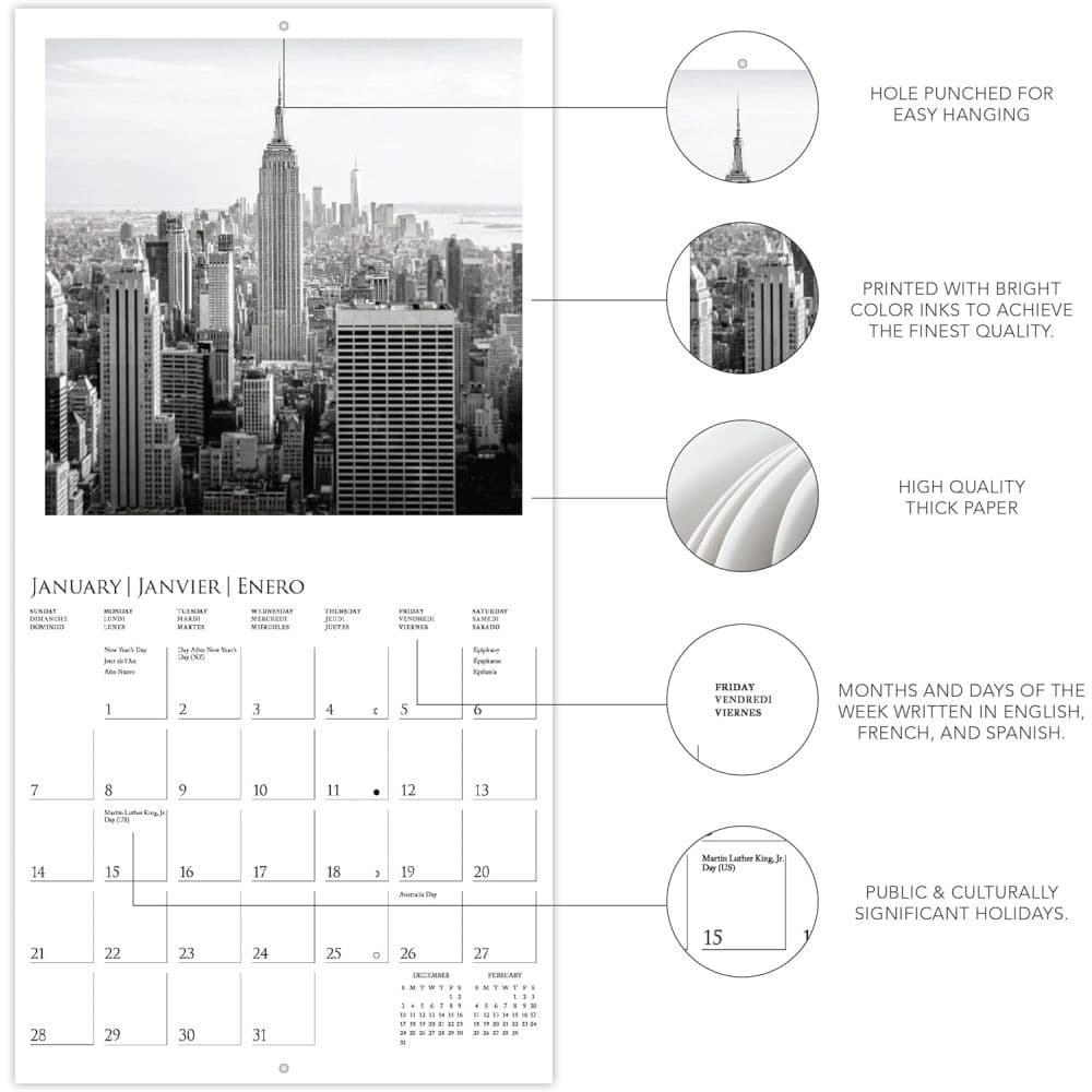 New York B&amp;W 2024 Mini Wall Calendar Fourth Alternate Image width=&quot;1000&quot; height=&quot;1000&quot;