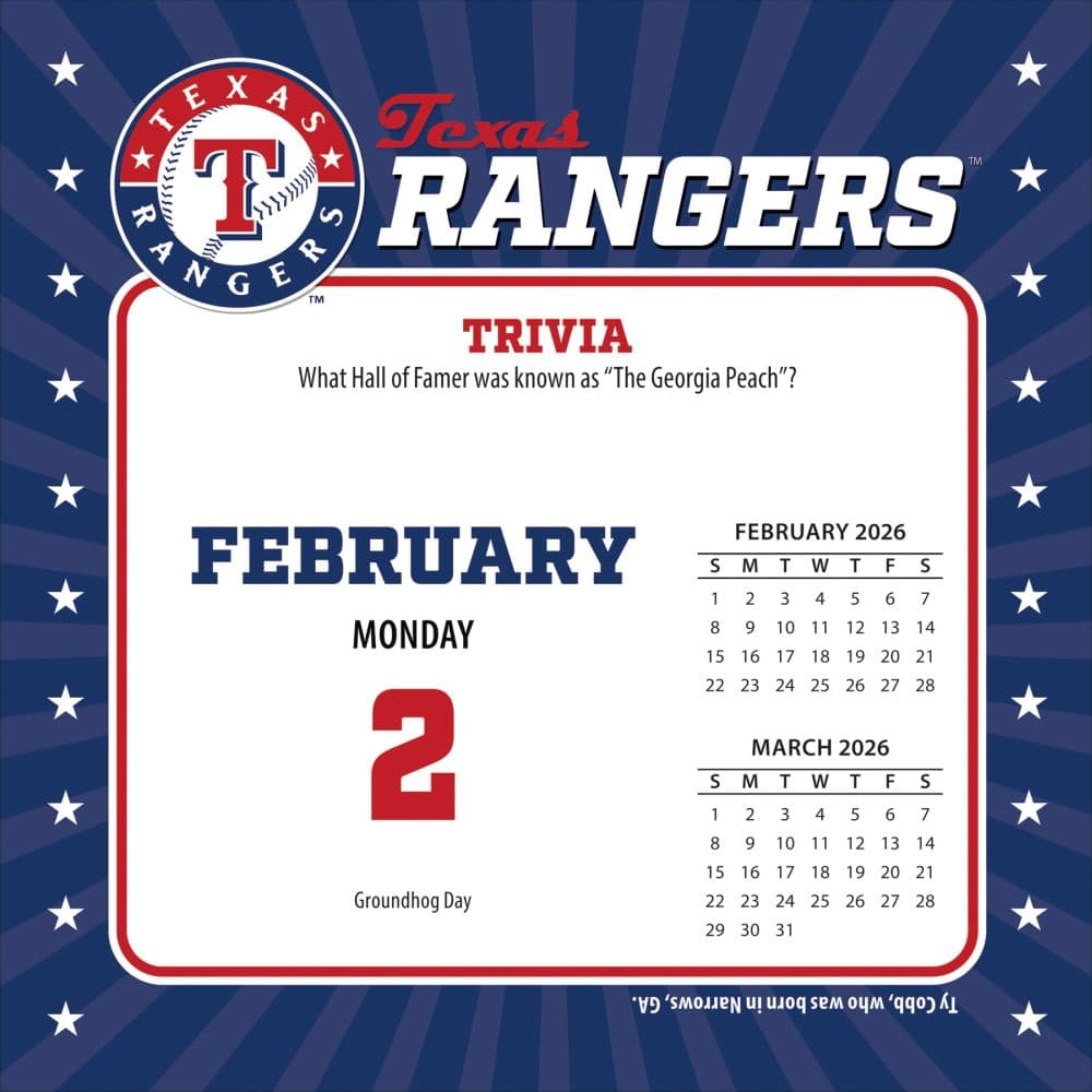 MLB Texas Rangers 2026 Desk Calendar Third Alternate Image