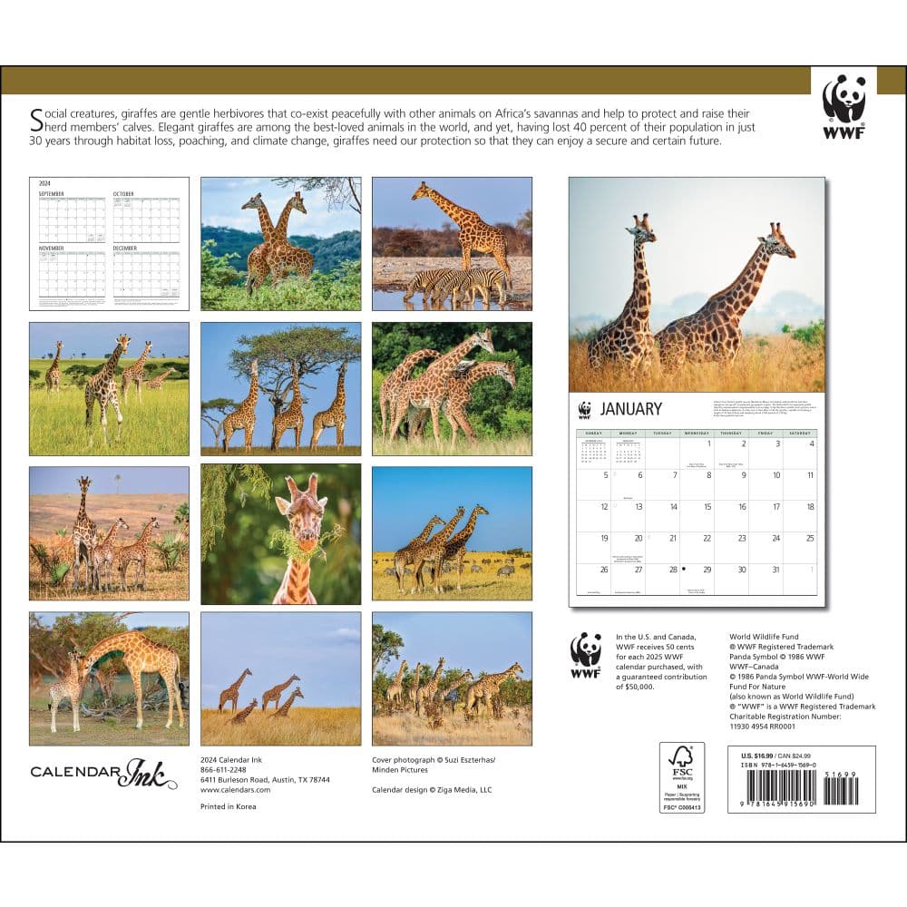 Giraffes WWF 2025 Wall Calendar First Alternate Image width="1000" height="1000"